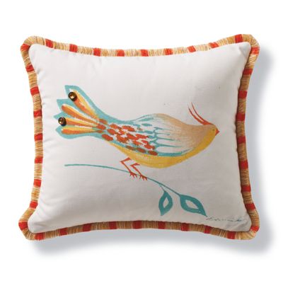 Handpainted Bird with Jewels Outdoor Pillow Frontgate