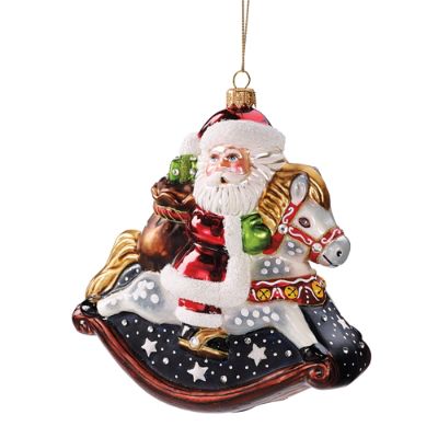 Santa on a Rocking Horse Glass Ornament Frontgate