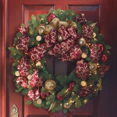 Designer Decorated Burgundy/Gold Cordless Outdoor Wreath Frontgate