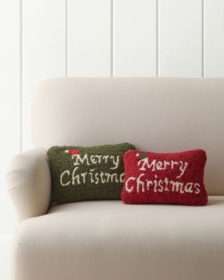 Merry Christmas Hooked Wool Pillow Hill