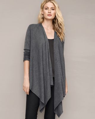 EILEEN FISHER Ribbed Merino CascadeFront Cardigan Hill