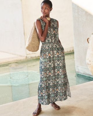 Linen CinchedWaist Maxi Dress Hill