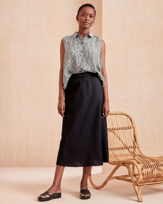 EILEEN FISHER OrganicLinen Gathered Skirt Hill