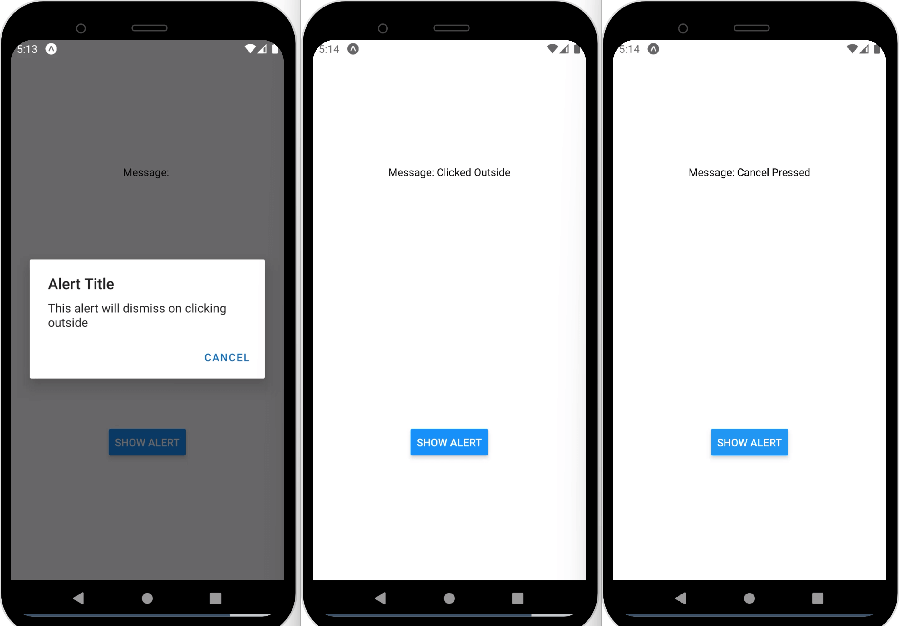 How to cancel Alert dialog on clicking outside in Android React Native?