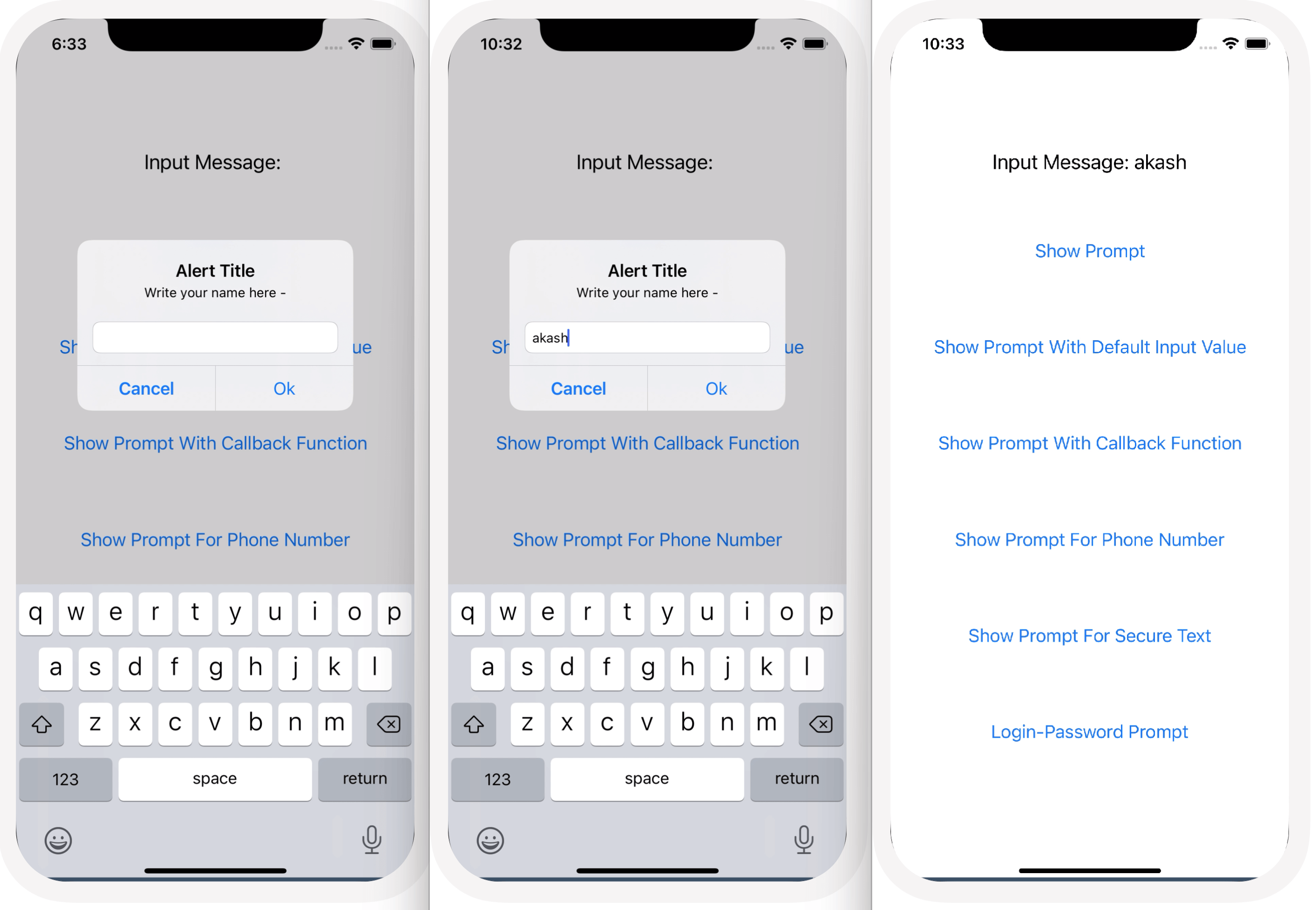 How to create input field in Alert dialog in iOS React Native?