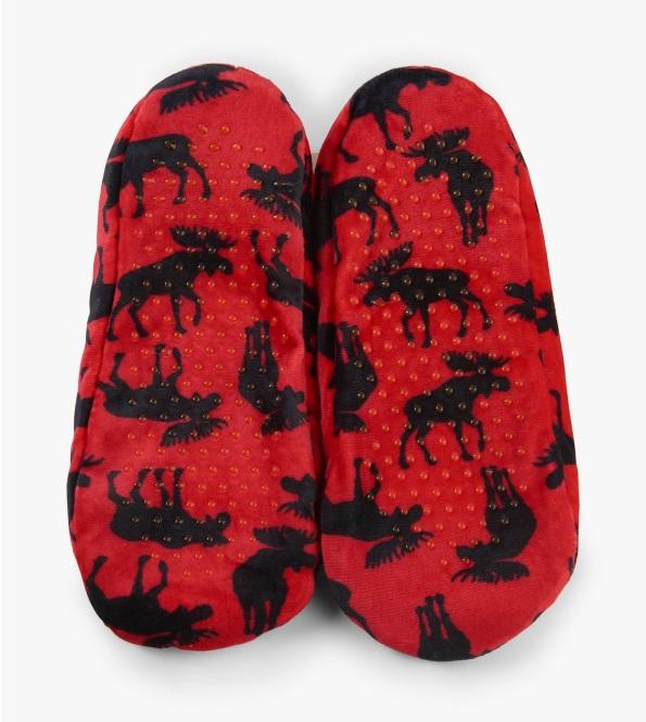 Moose on Red Women’s Slippers Alaska Wild Berry Products