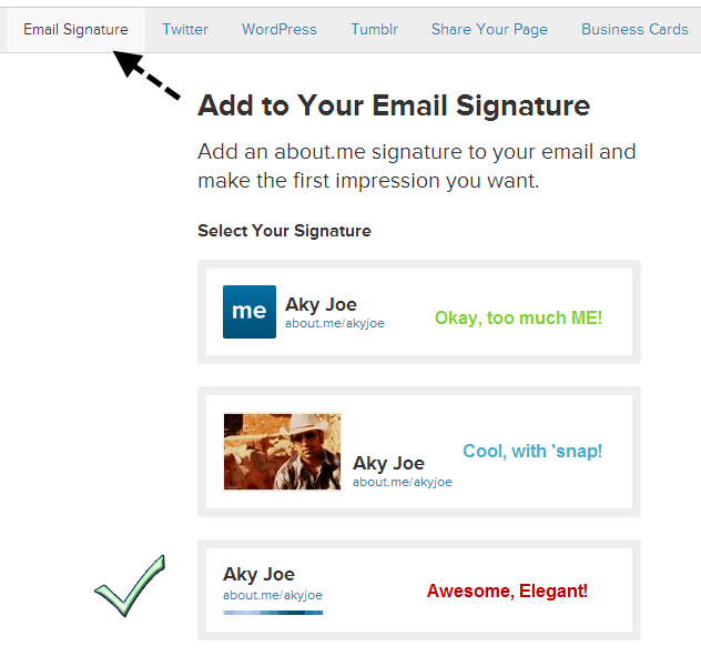 Three Email Signatures for Gmail by About.Me to Loyal Users Akshay
