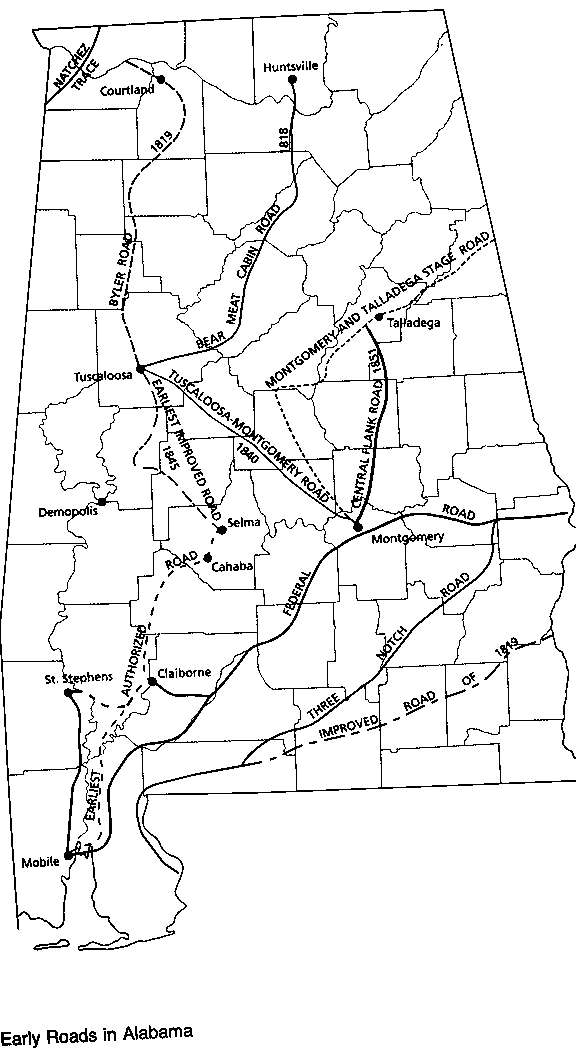 Early Road Map of Alabama Alabama Genealogy