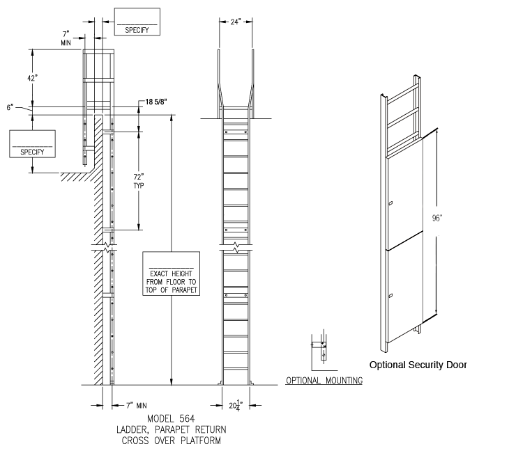 564PRPC Parapet Return with Crossover Platform Ladder Alaco Ladder