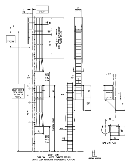 564CP Parapet Return with Rest Platform Ladder Alaco Ladder