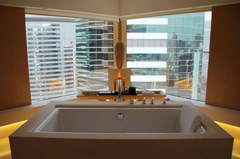 Freestanding bathtub with a view at The Upper House, Hong Kong Alain