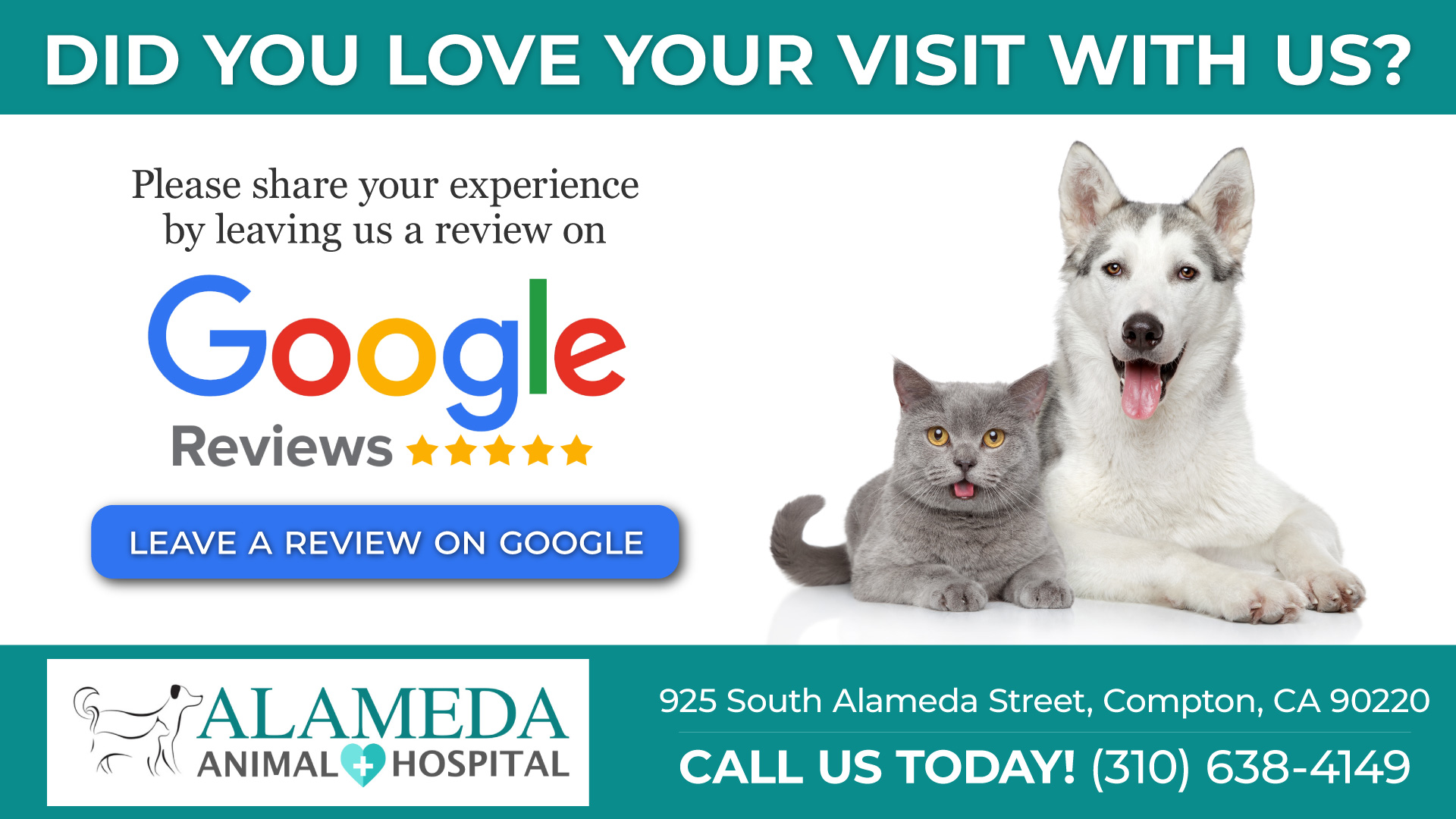 Review Us in Compton, CA Alameda Animal Hospital