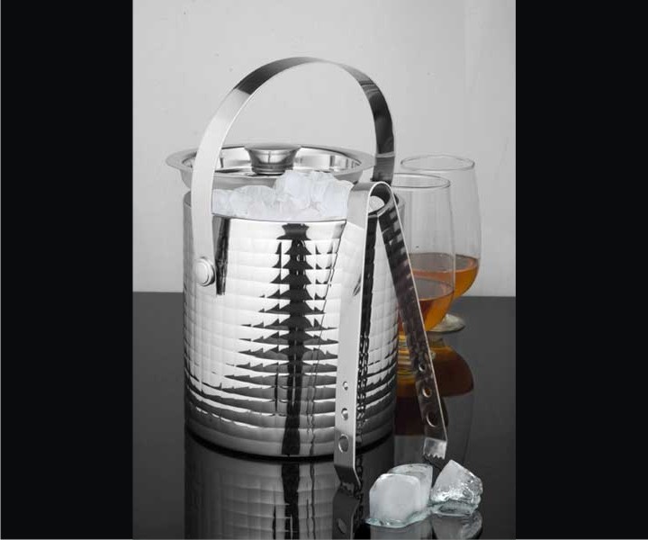 Double Wall Straight Ice Bucket with Tong Square Pattern Alamode by