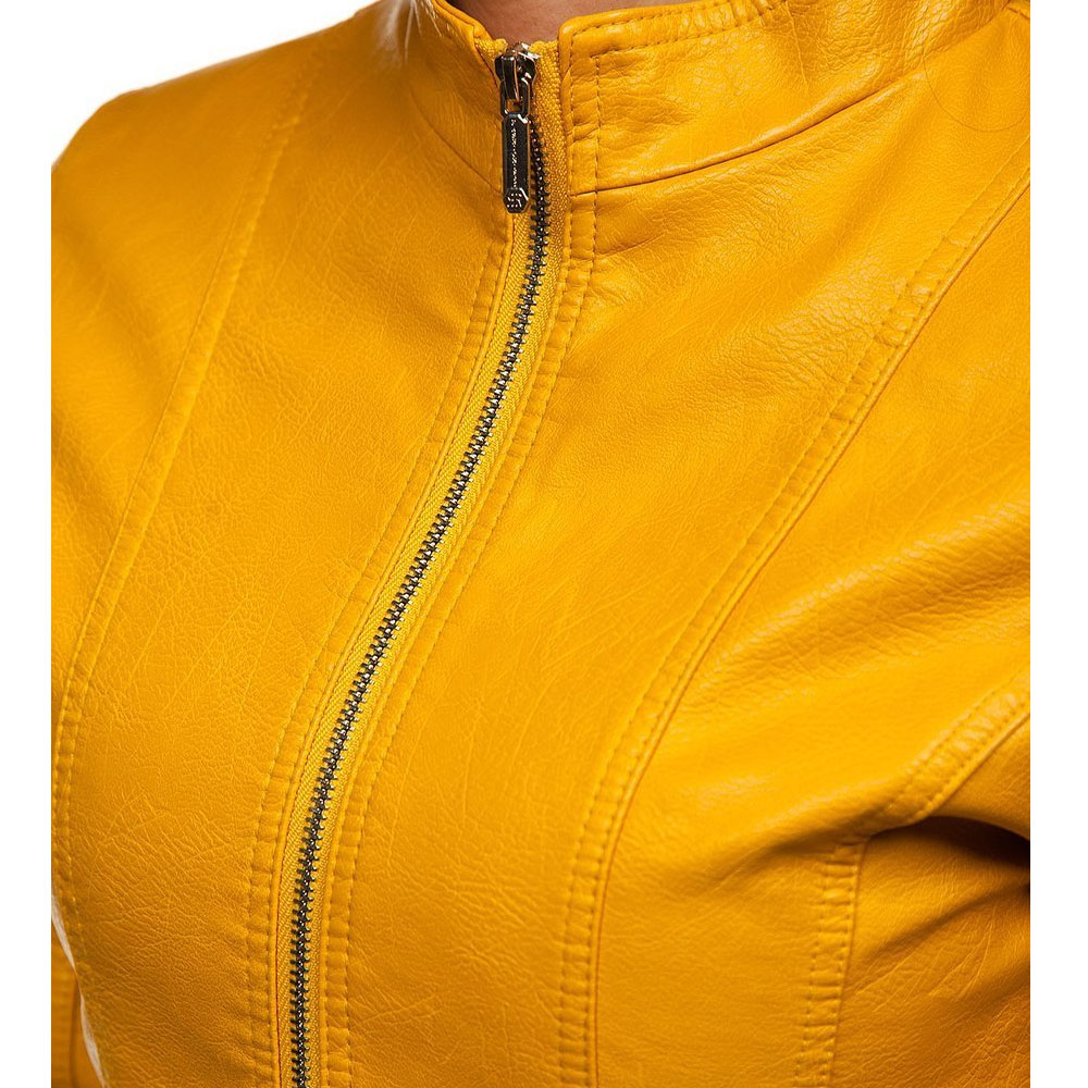 Joyce Women's Yellow Leather Biker Jacket Ala Mode