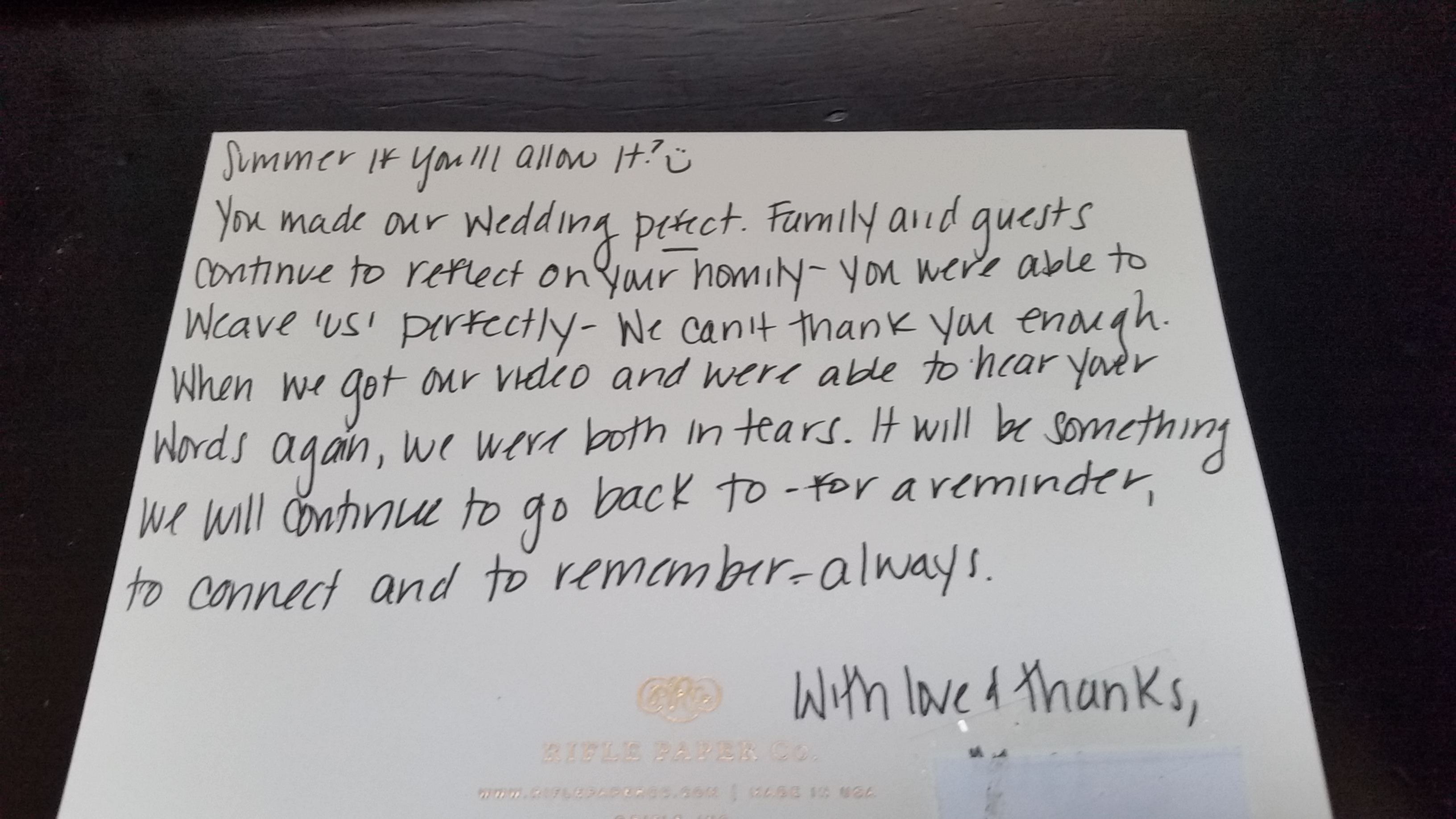 A Wedding ThankYou Note precious to my heart! Alan Neale