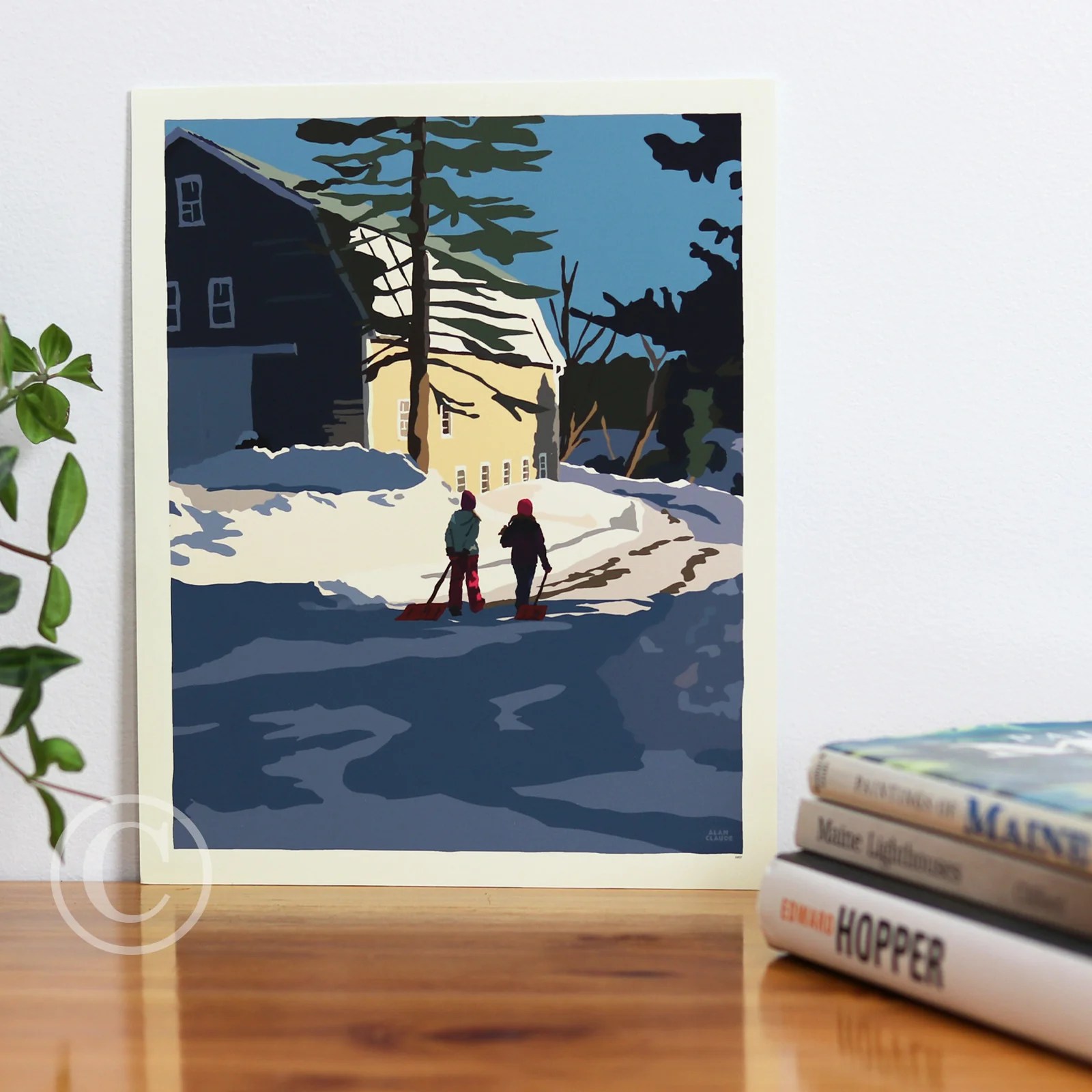 Winter Chores Art Print 8" x 10" Wall Poster By Alan Claude Maine