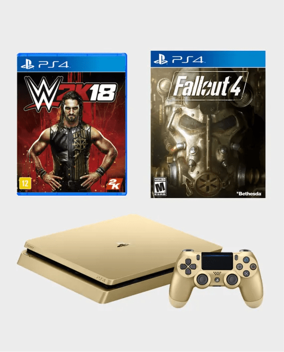 Sony Playstation 4 Slim 500GB Gold Console Bundle With 2 Controllers