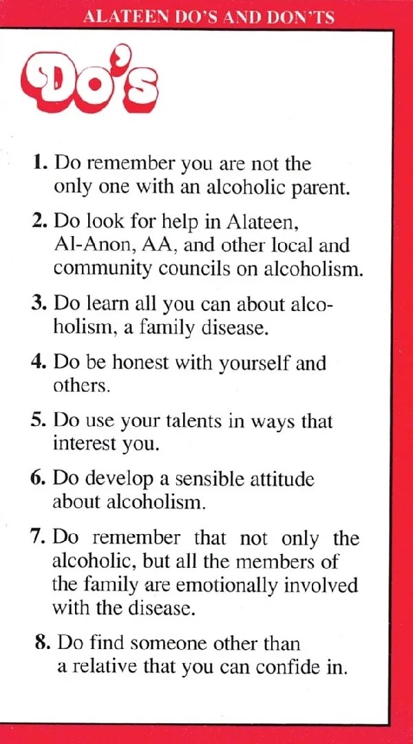 Do’s & Don’ts Wallet card (Alateen) (M9) MA AlAnon & Alateen primary