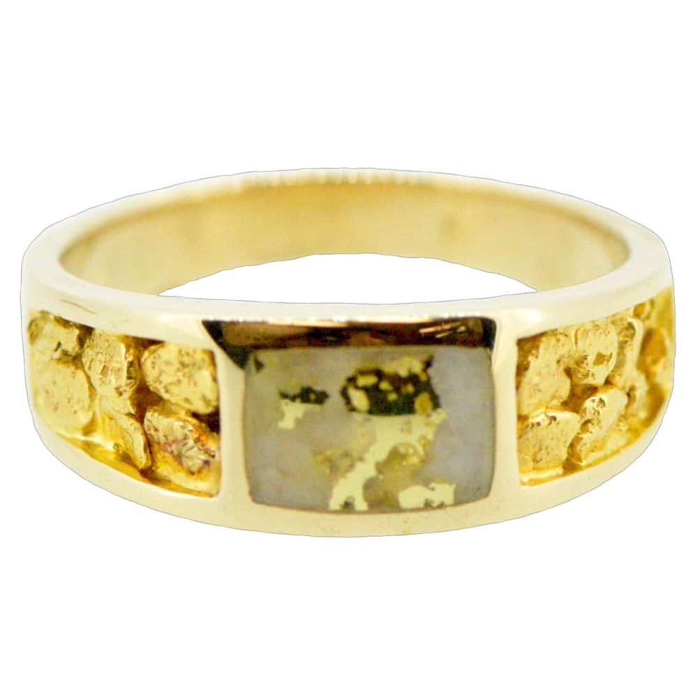 3 Panel Gold Quartz & Nugget Ring RL652OLQ Alaska Mint