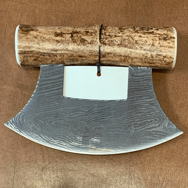 Ulu Knife with Caribou Antler Handle and Base 2 Alaska Mint