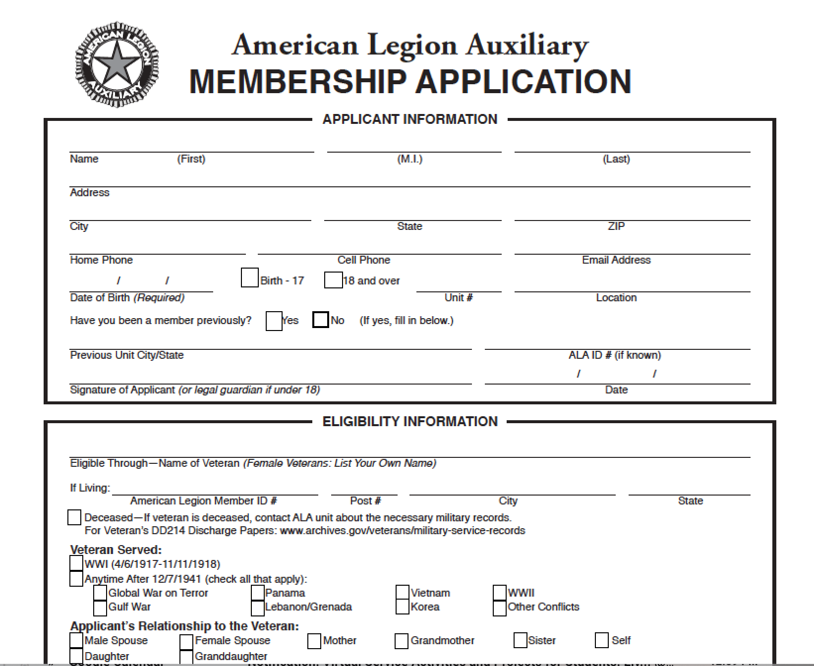 Unit Membership Forms ALA Texas