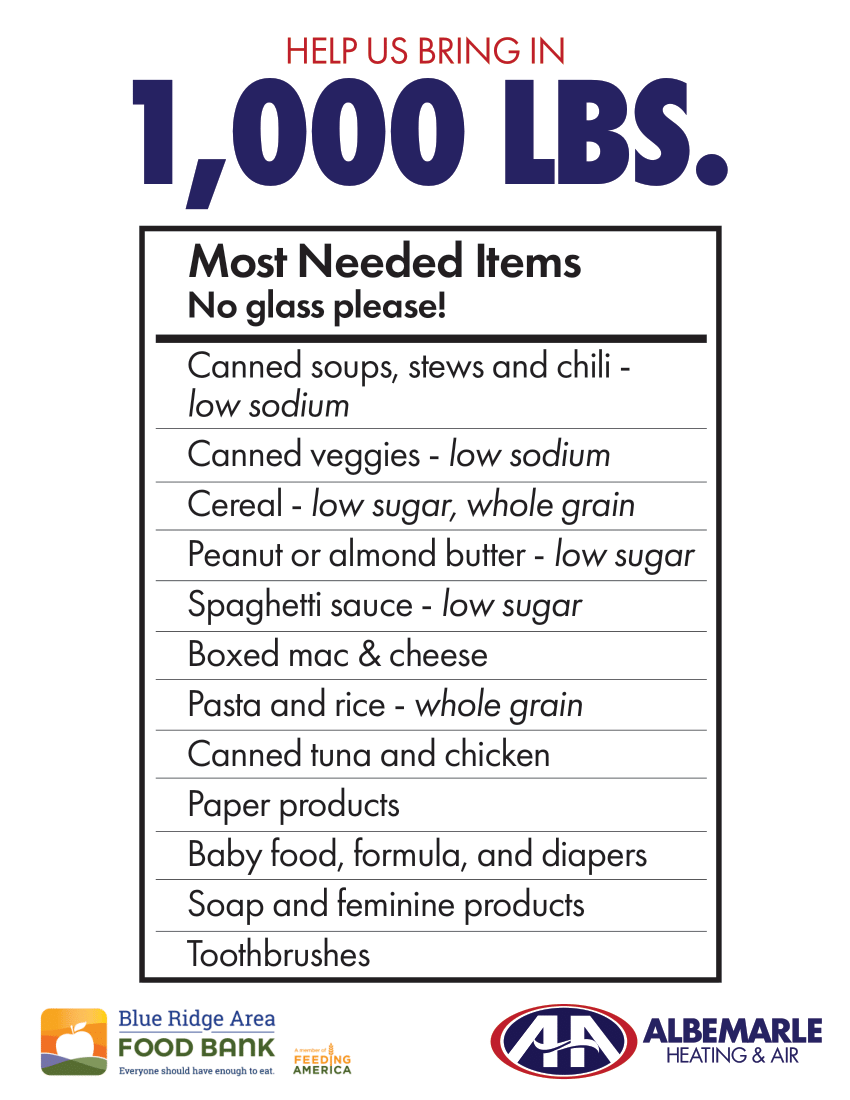 Albemarle Heating & Air's Home Service Food Drive Albemarle Heating & Air