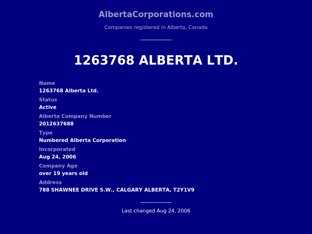 1263768 Alberta Ltd. Calgary Alberta Corporations