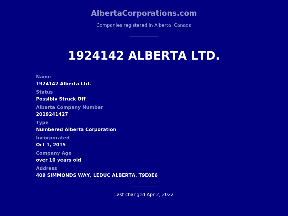 1924142 Alberta Ltd. Leduc Alberta Corporations