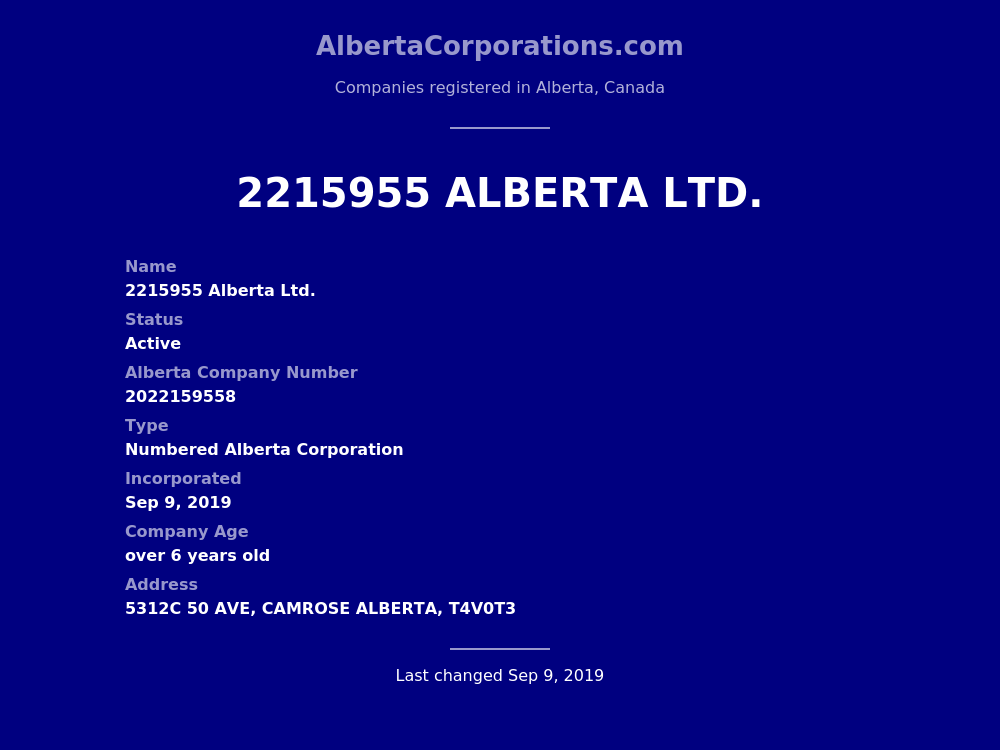 2215955 Alberta Ltd. Camrose Alberta Corporations