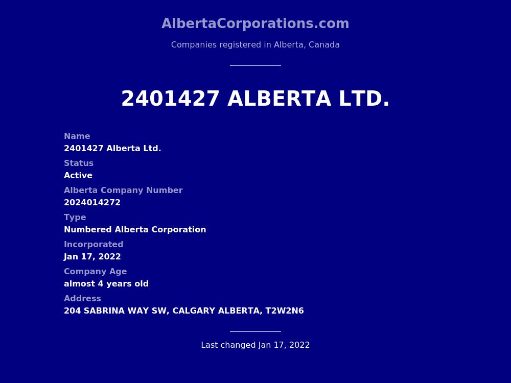 2401427 Alberta Ltd. Calgary Alberta Corporations