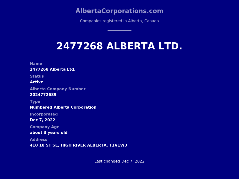 2477268 Alberta Ltd. High River Alberta Corporations
