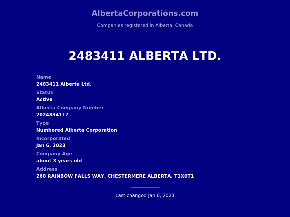 2483411 Alberta Ltd. Chestermere Alberta Registry Search
