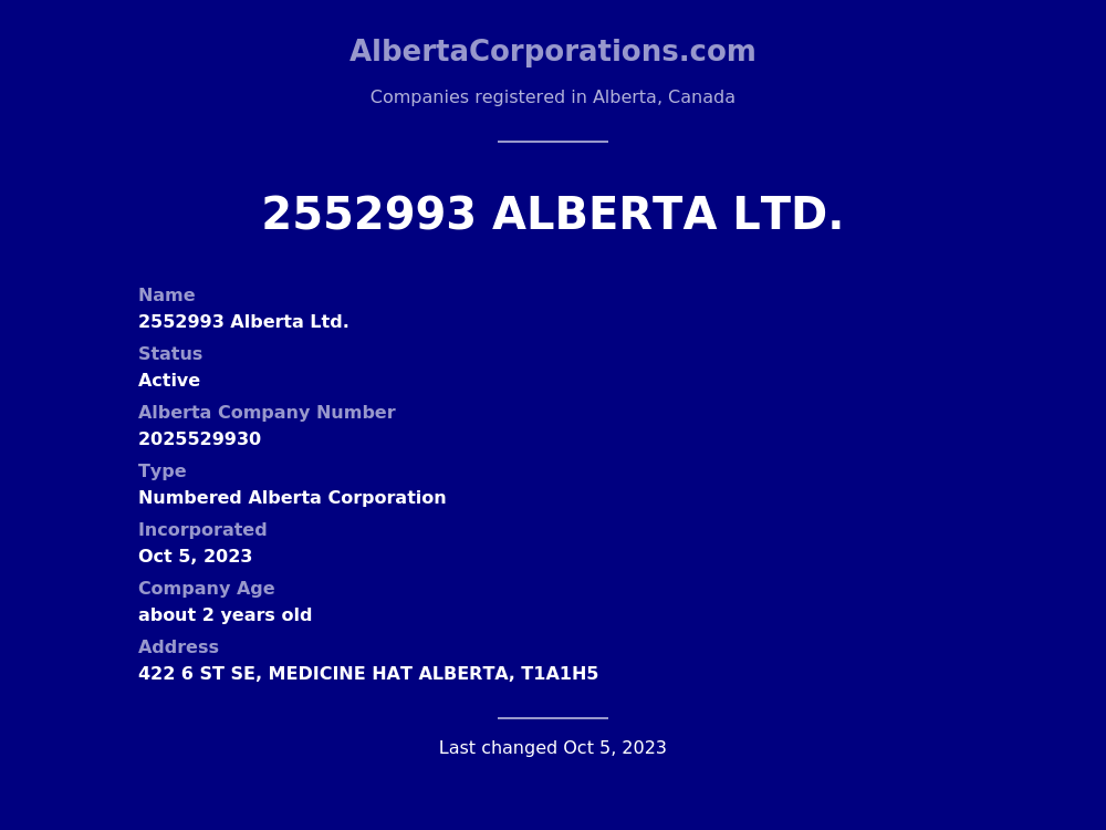 2552993 Alberta Ltd. Medicine Hat Alberta Corporations