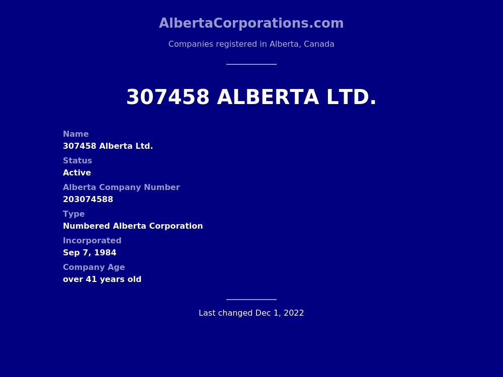 307458 Alberta Ltd. Alberta Corporations