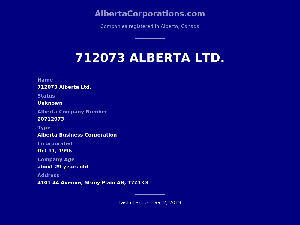 712073 Alberta Ltd. Stony Plain Alberta Corporations
