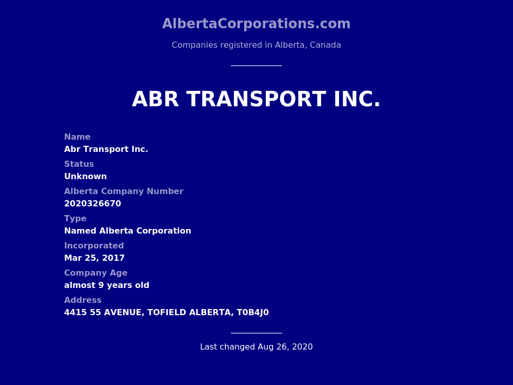 Abr Transport Inc. Tofield Alberta Corporations