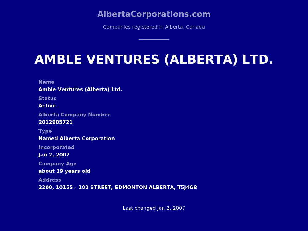 Amble Ventures (Alberta) Ltd. Edmonton Alberta Corporations
