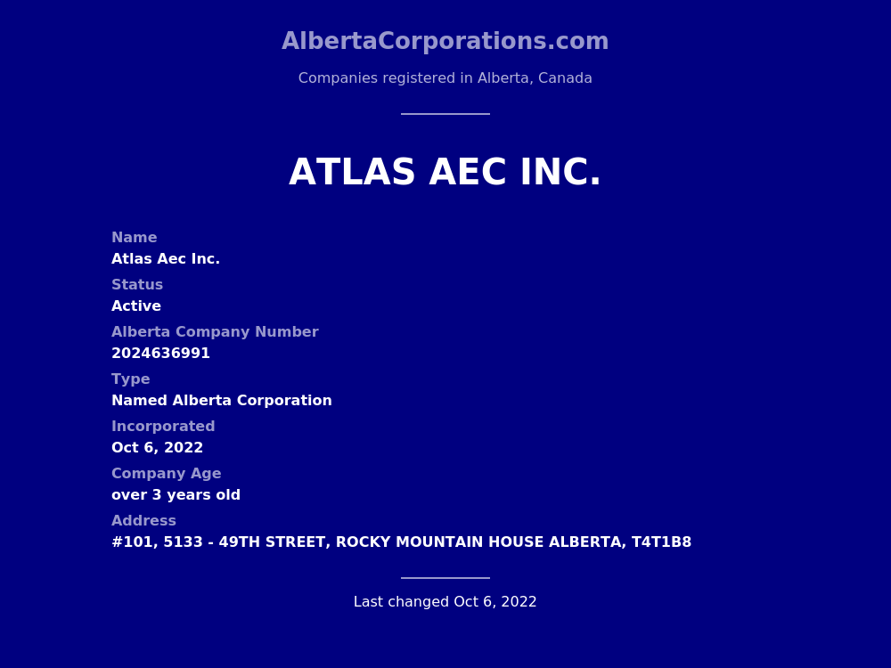 Atlas Aec Inc. Rocky Mountain House Alberta Corporations