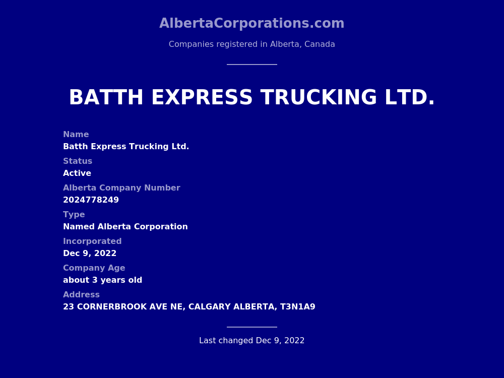 Batth Express Trucking Ltd. Calgary Alberta Corporations