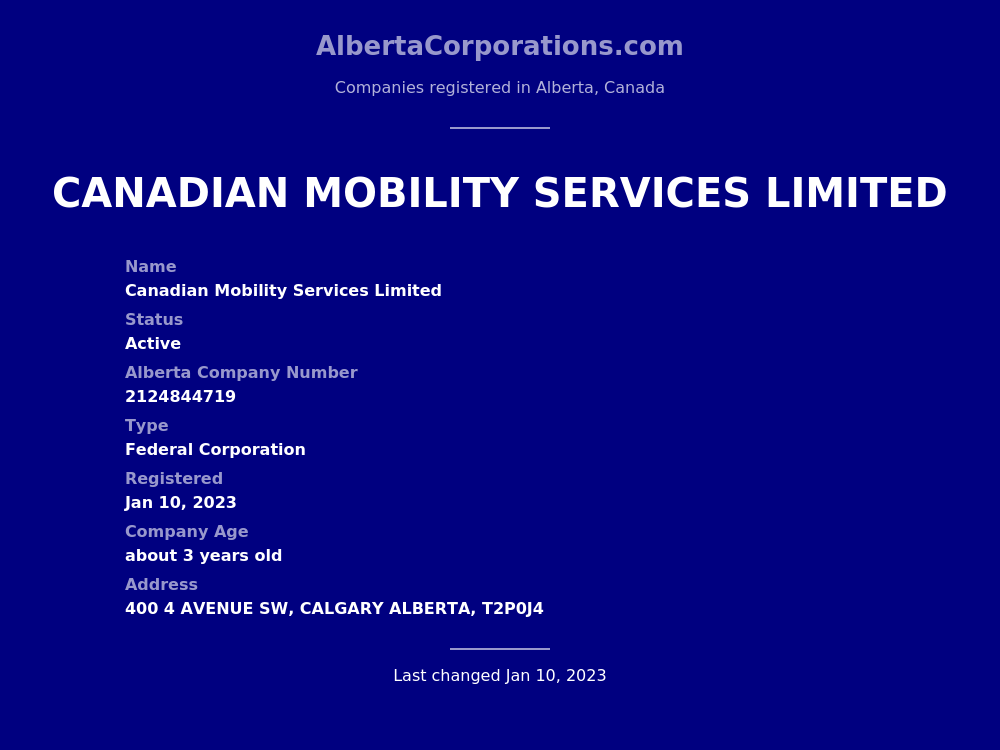 Canadian Mobility Services Limited Calgary Alberta Corporations
