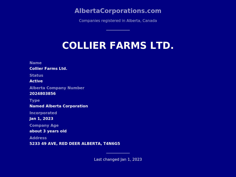 Collier Farms Ltd. Red Deer Alberta Corporations