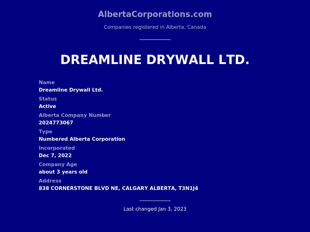 Dreamline Drywall Ltd. Calgary Alberta Corporations