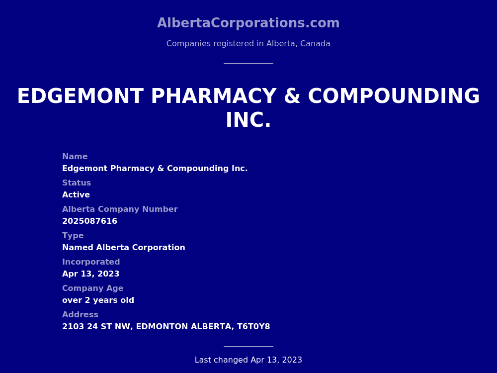 Edgemont Pharmacy & Compounding Inc. Alberta Corporations