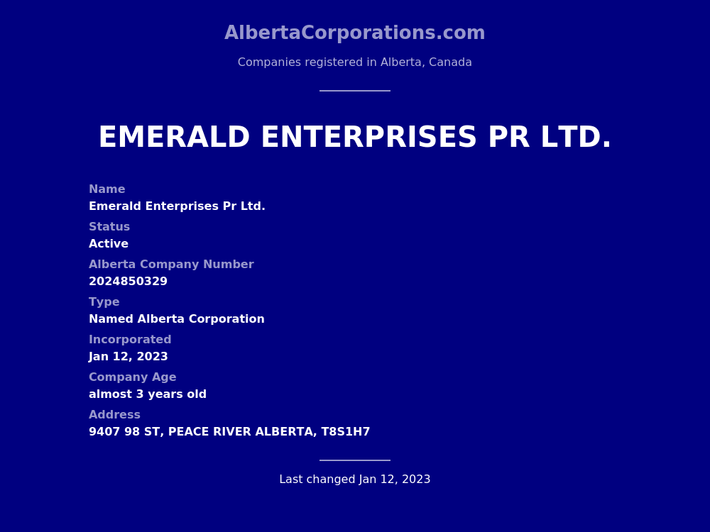 Emerald Enterprises Pr Ltd. Peace River Alberta Corporations