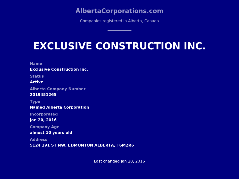 Exclusive Construction Inc. Edmonton Alberta Corporations