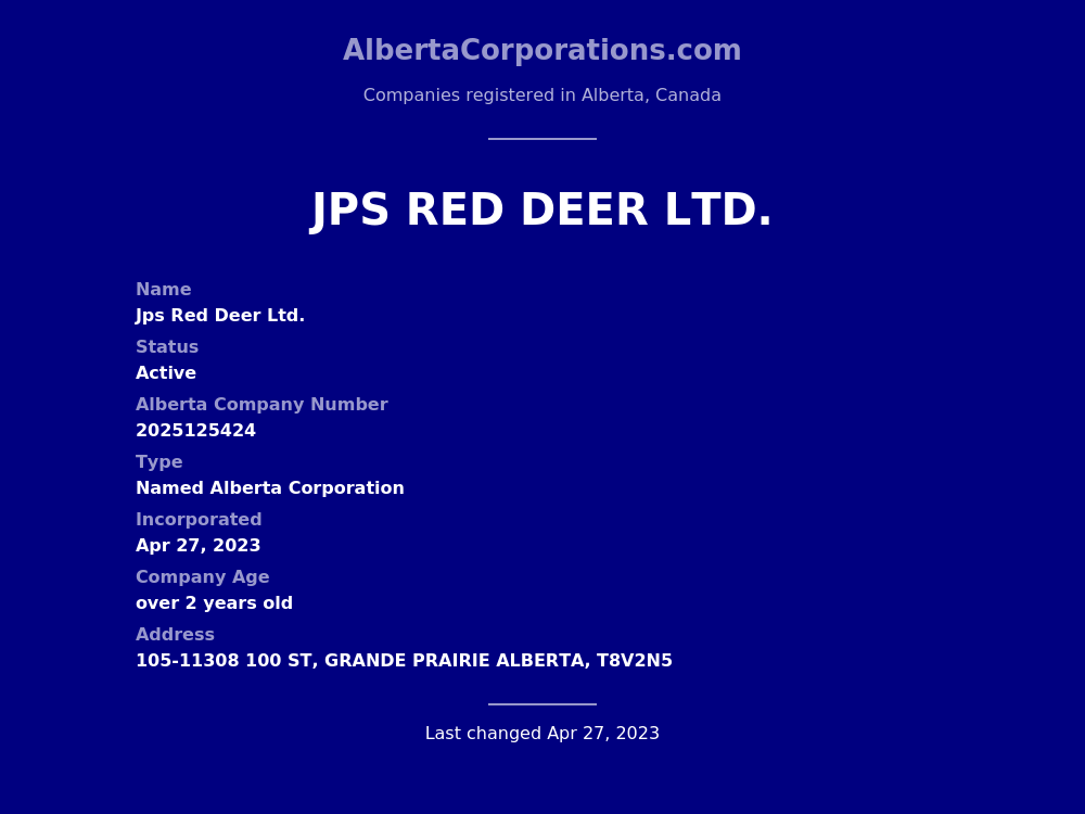 Jps Red Deer Ltd. Grande Prairie Alberta Corporations