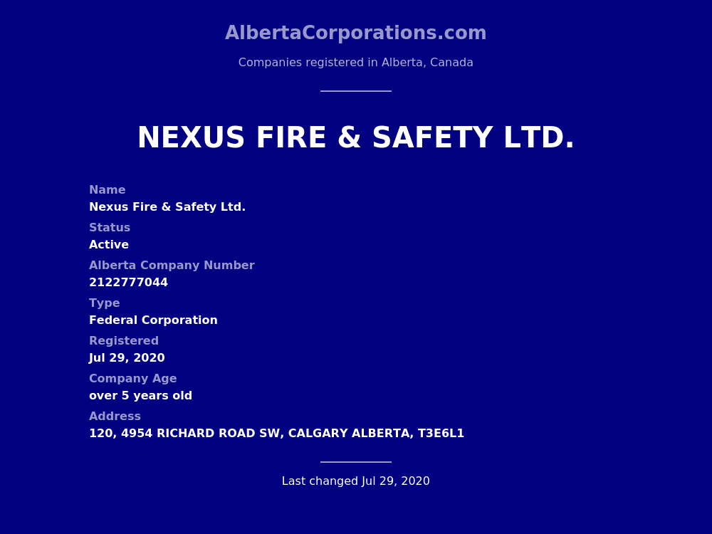 Nexus Fire & Safety Ltd. Calgary Alberta Corporations