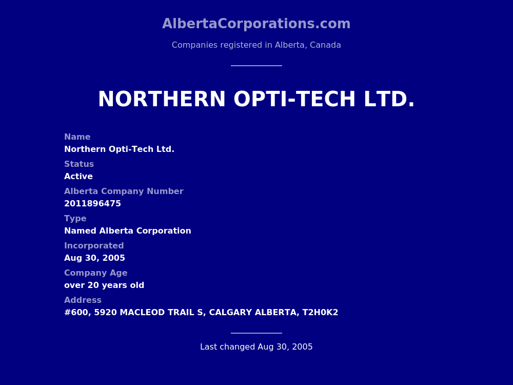 Northern OptiTech Ltd. Calgary Alberta Corporations