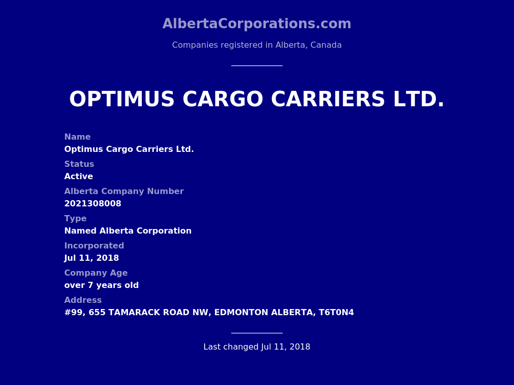 Optimus Cargo Carriers Ltd. Edmonton Alberta Corporations