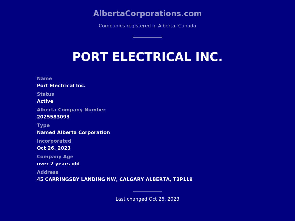 Port Electrical Inc. Calgary Alberta Corporations